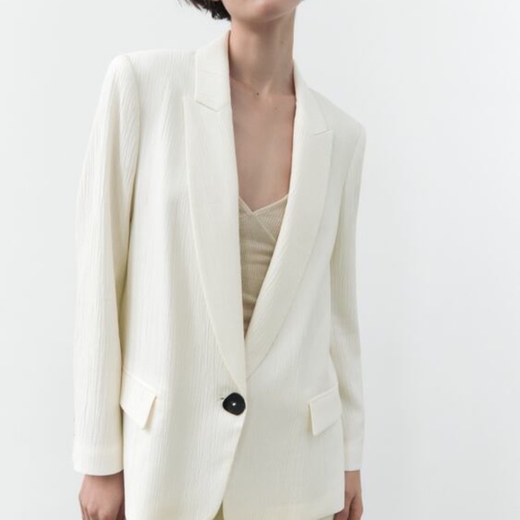 NWT Small Crinkled Look Relaxed Blazer Ivory White - Picture 4 of 4